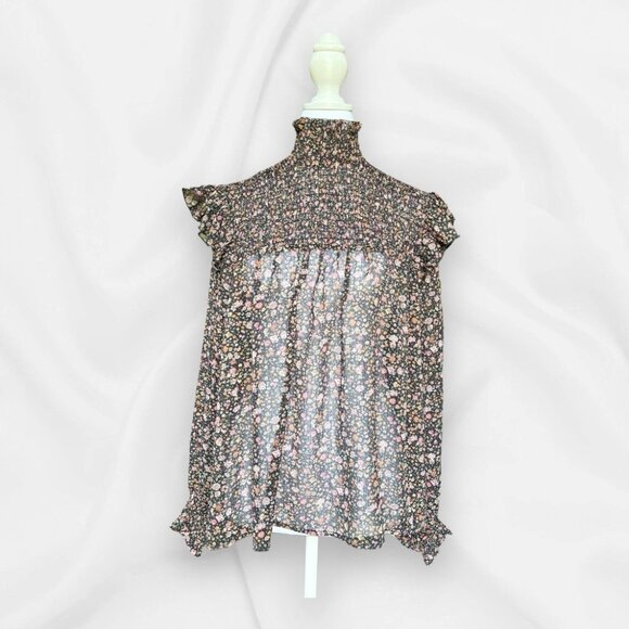 Ophelia Roe Tops - Ophelia Roe NWT Cottage Core Smocked Blouse Black & Floral Small Prairie